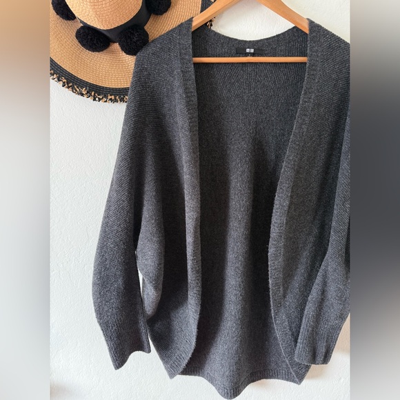 Uniqlo Gray Soufflé Yarn Oversized Cocoon Cardigan Wool Sweater Size Small - Picture 9 of 12